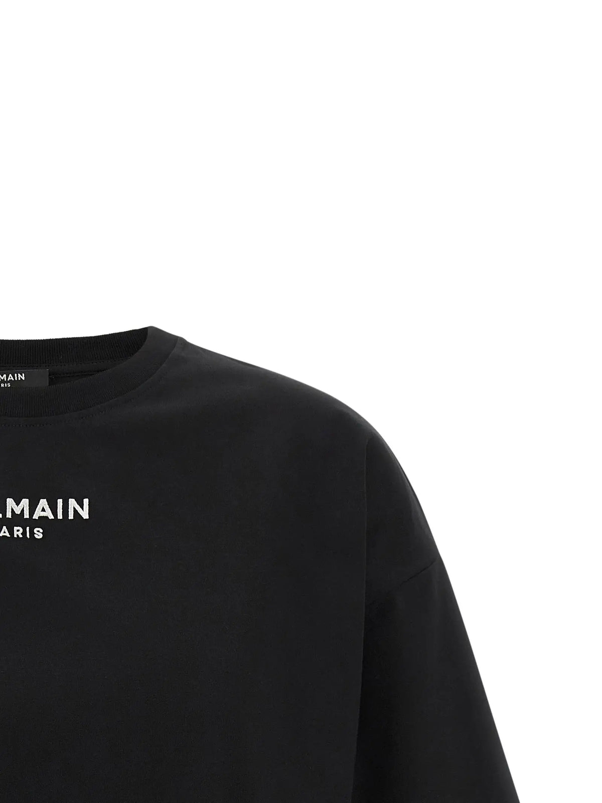 Sweatshirt crewneck balmain paris noir en coton avec logo brodé blanc, parfait pour un style urbain élégant