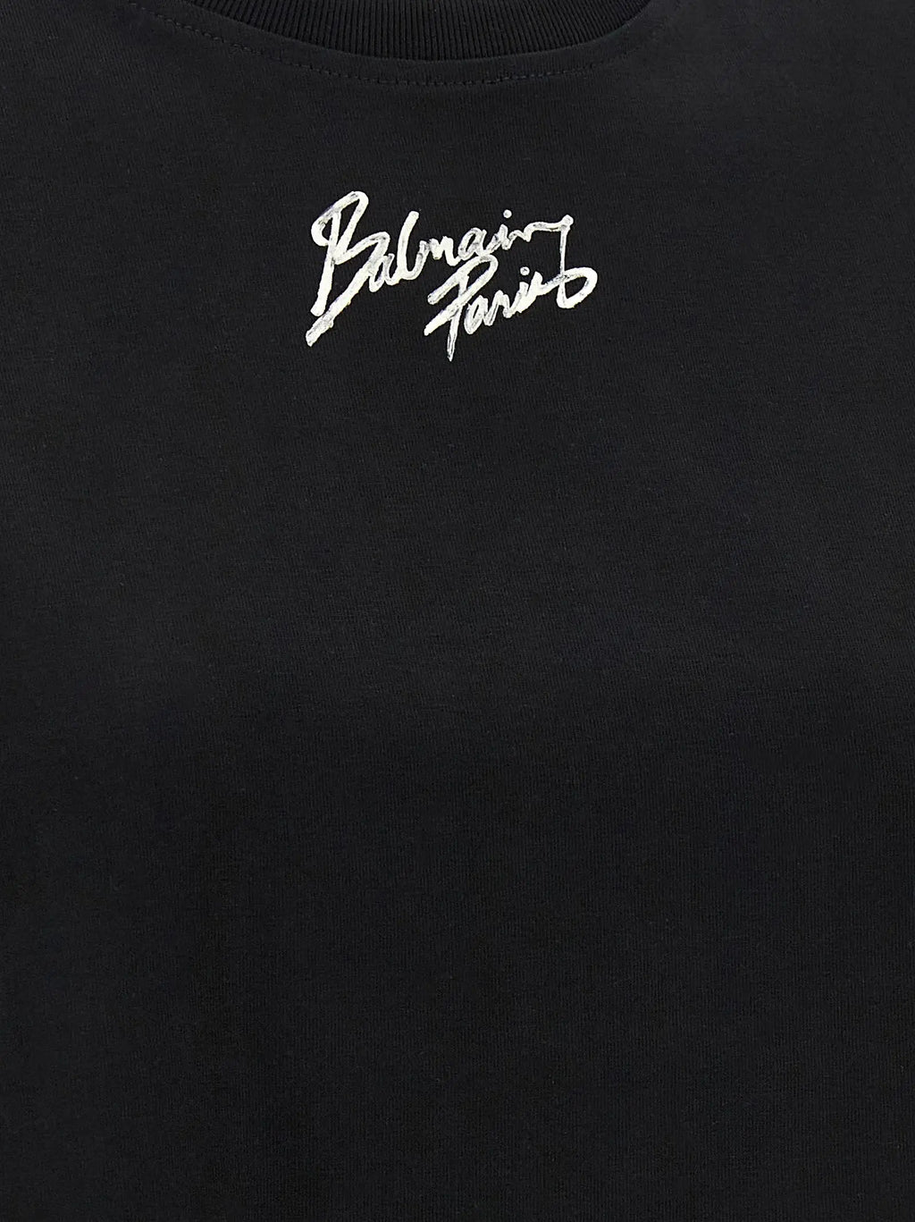 T-shirt balmain paris noir en coton avec broderie cursive blanche sur la poitrine