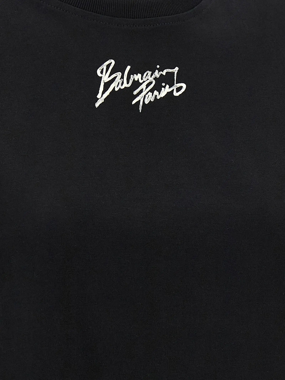 T-shirt balmain paris noir en coton avec broderie cursive blanche sur la poitrine
