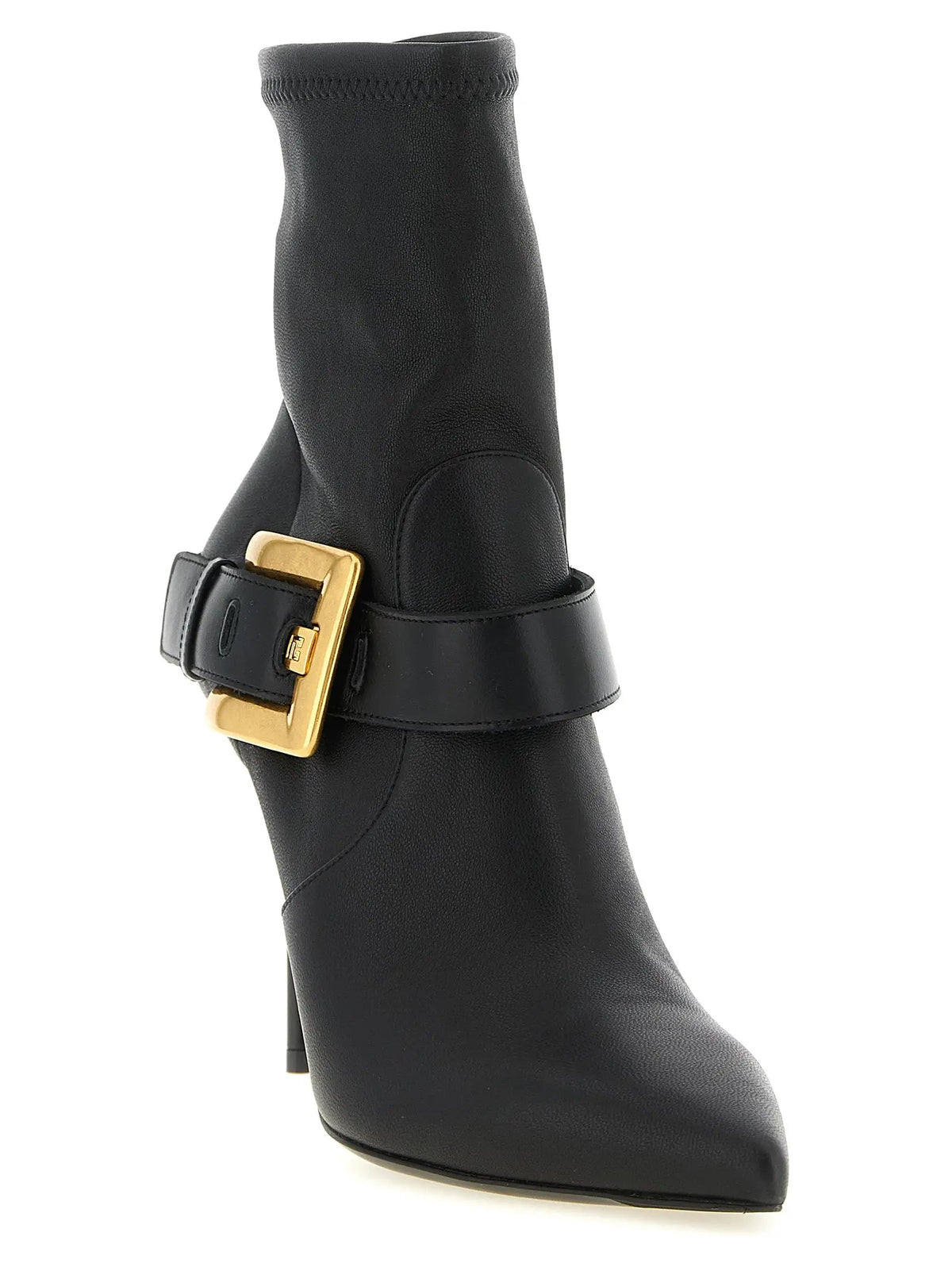 Balmain bottines en cuir dagneau noir avec bride à boucle dorée et talon fin