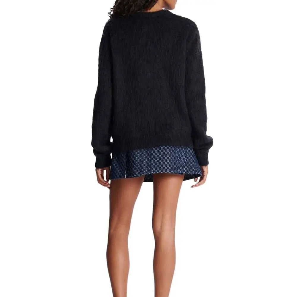 Balmain black mohair sweatshirt en maille texturée avec manches longues et coupe décontractée