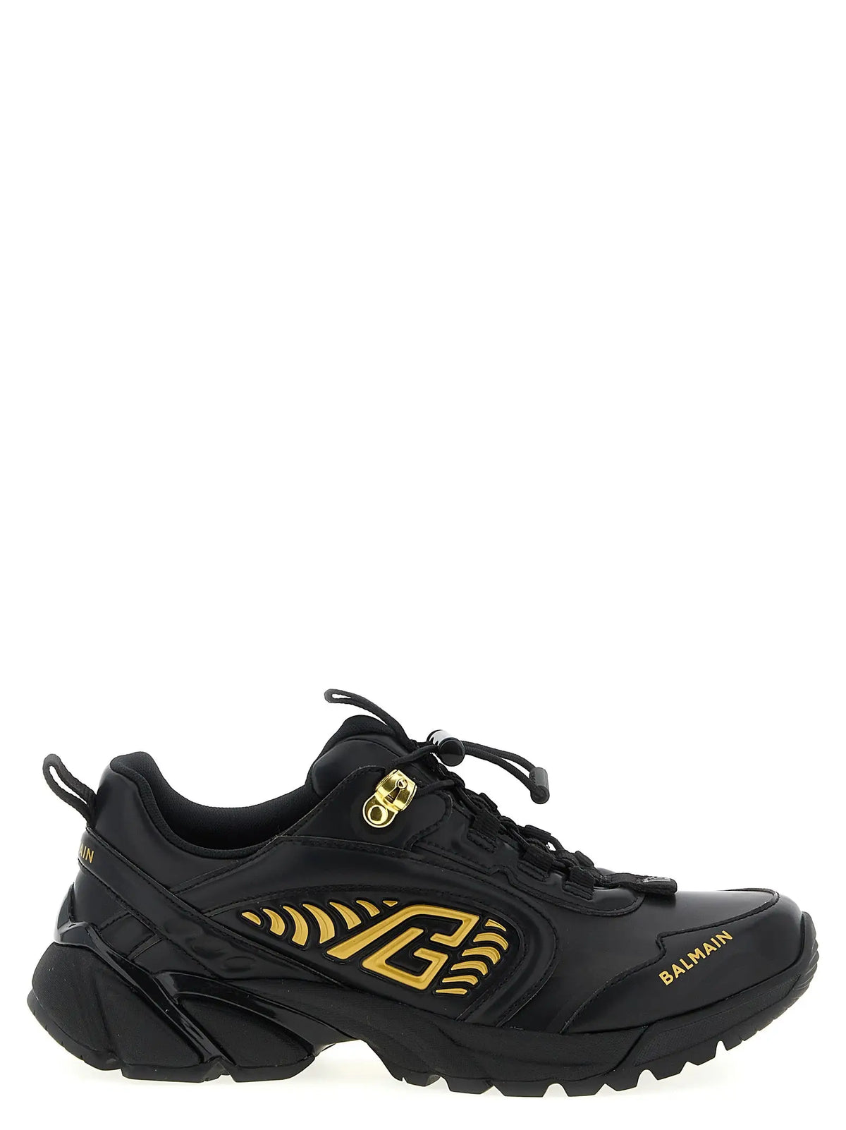 Baskets balmain noires en nylon avec logo doré audacieux et détails texturés pour un style athlétique