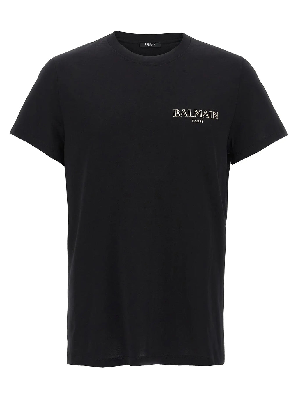 T-shirt balmain paris noir en coton biologique avec logo blanc brodé subtil sur la poitrine