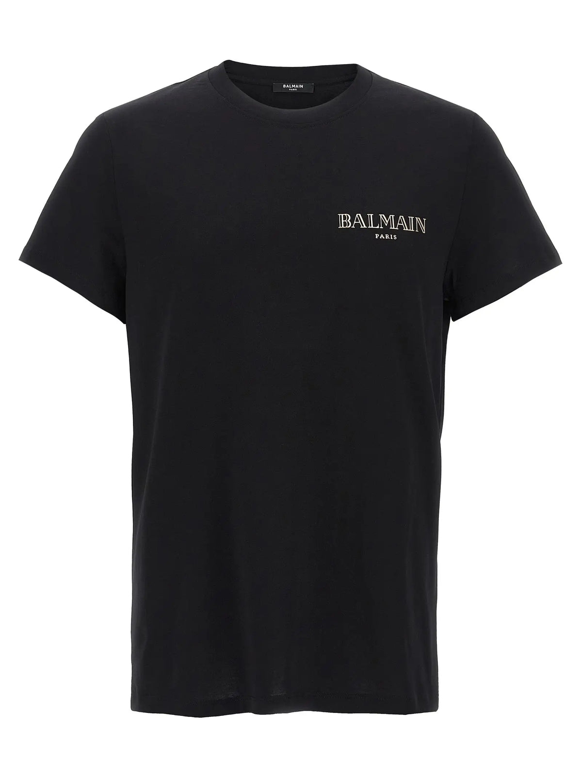 T-shirt balmain paris noir en coton biologique avec logo blanc brodé subtil sur la poitrine