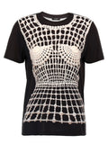 Balmain black organic cotton t-shirt with white crocheted and beaded textured overlay front view