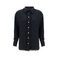 Chemise balmain noire en tweed texturé en polyamide avec boutons et poignets et ourlet effilochés