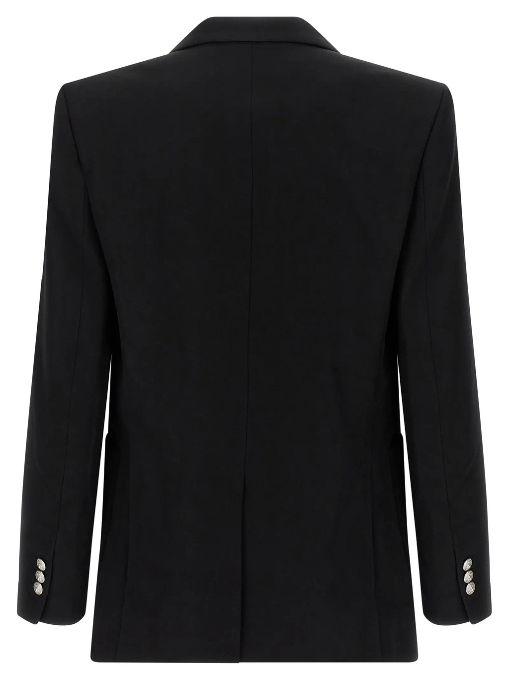 Blazer balmain noir en laine vierge avec col cranté et boutons argentés aux poignets