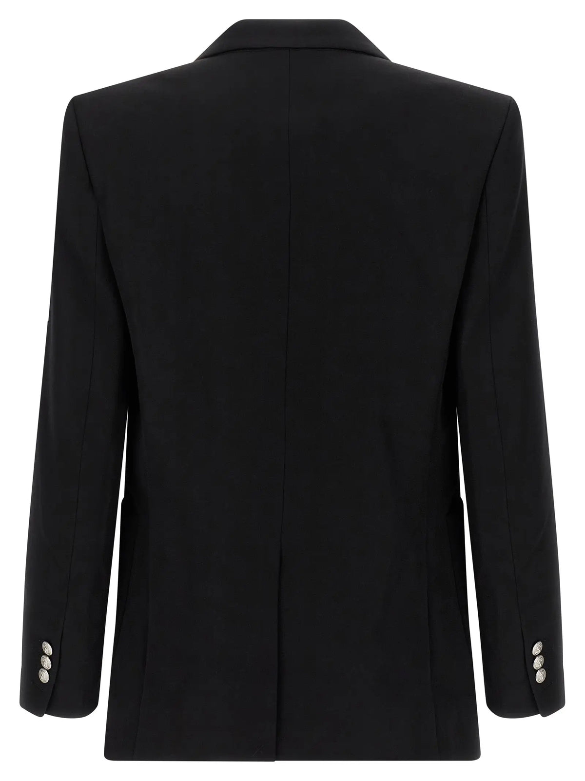 Blazer balmain noir en laine vierge avec col cranté et boutons argentés aux poignets