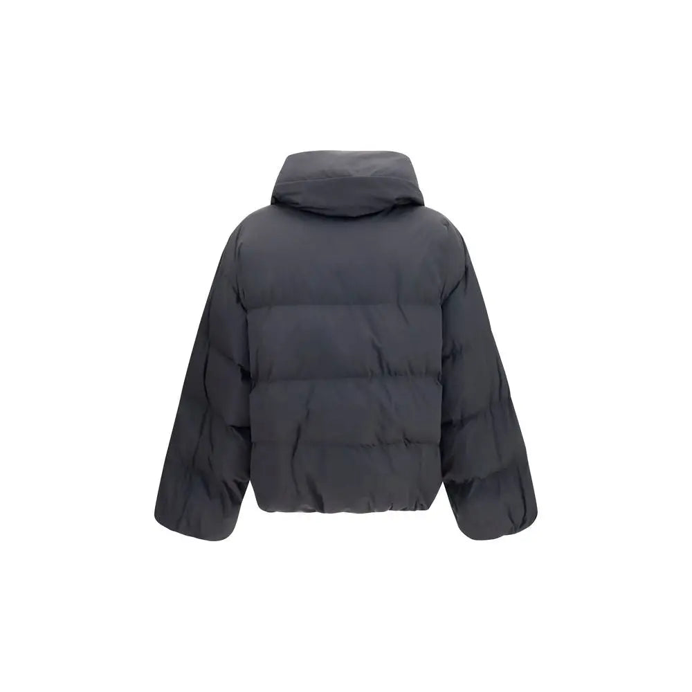 Veste longue balmain en viscose noire avec capuche et couture horizontale style doudoune gris foncé