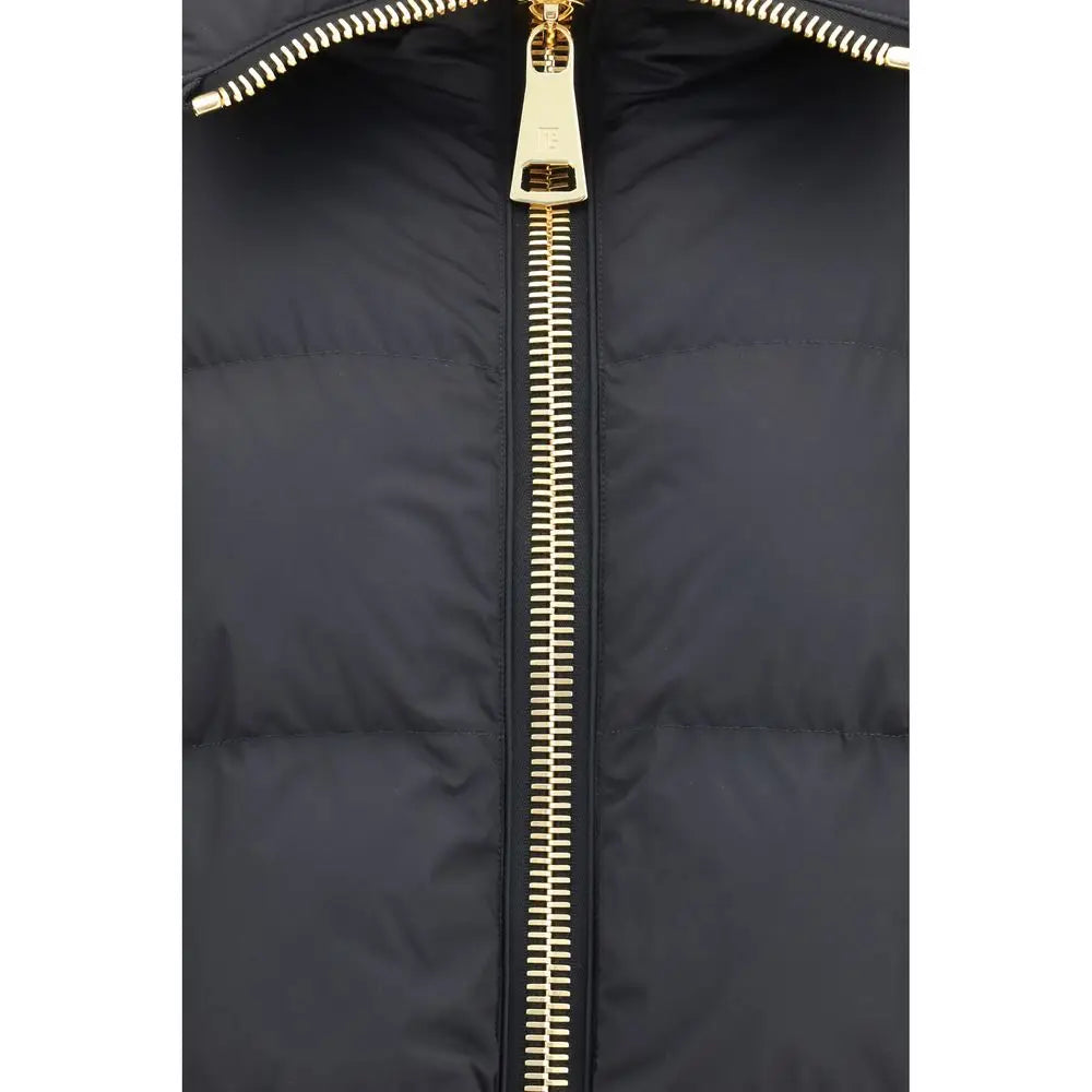 Blouson long en viscose balmain noir avec fermeture éclair et tirette dorées