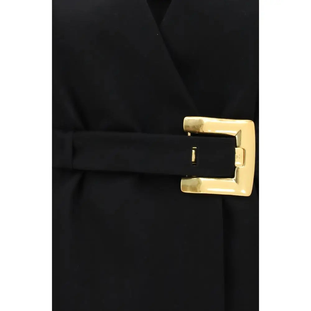 Ceinture noire avec boucle rectangulaire dorée pour blazer noir en laine balmain oves aries