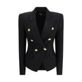 Blazer balmain noir en laine avec boutons médaillon dorés double boutonnage pour un style élégant