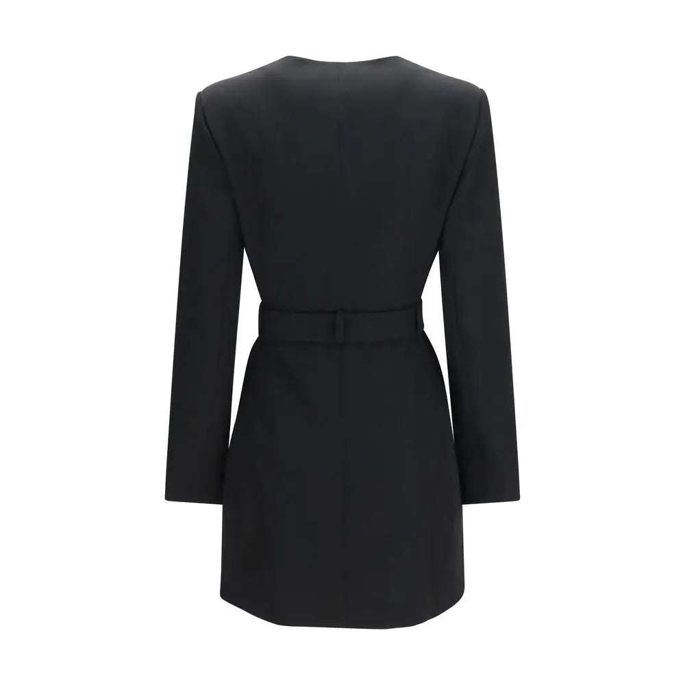 Blazer dress noir en laine balmain avec ceinture à la taille et manches longues oves aries