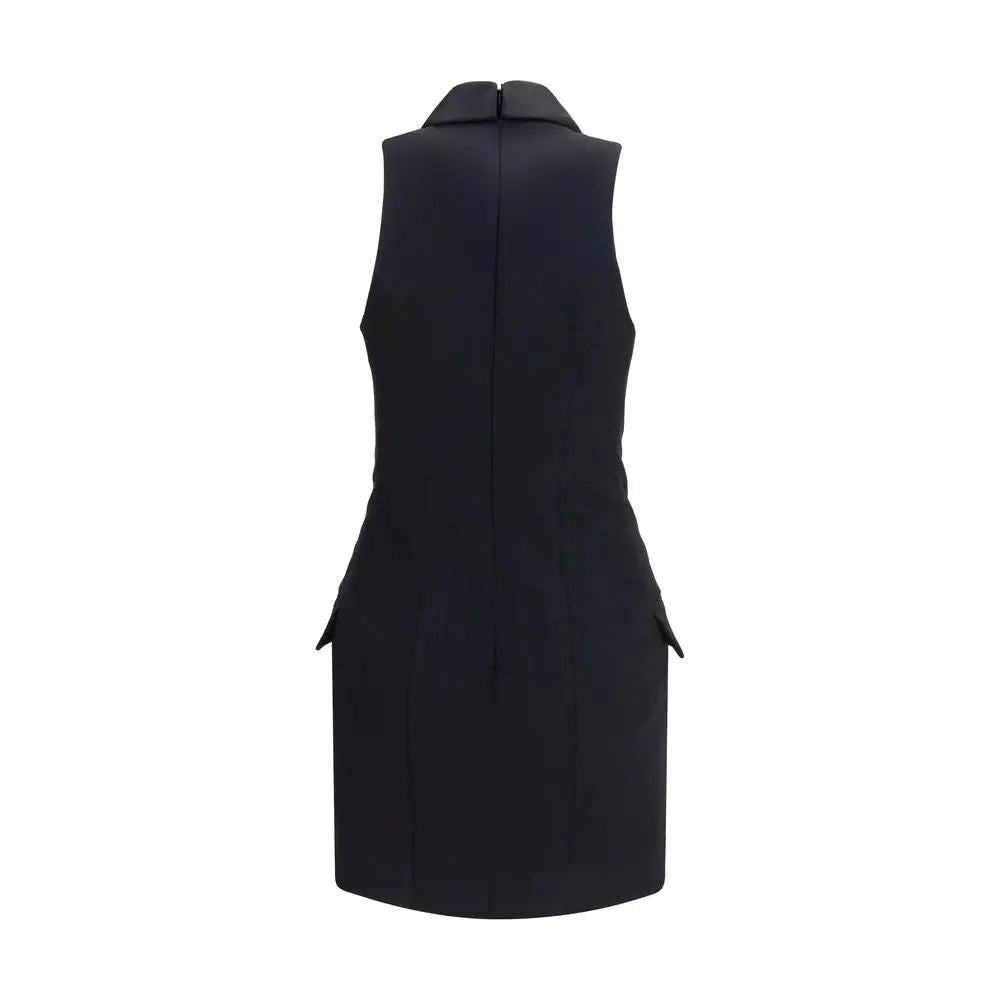 Robe noire sans manches en laine balmain avec col et poches latérales pour un look décontracté