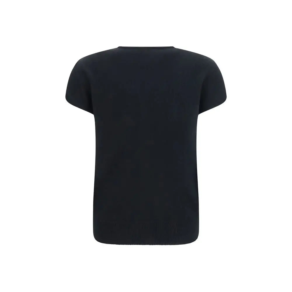 T-shirt noir à manches courtes balmain en laine avec encolure ronde simple