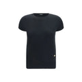 Balmain pull sans manches en laine noir avec bouton doré sur le bas à droite et col rond manches courtes