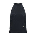Balmain black wool oves aries sleeveless t-shirt with black knitted halter top featuring diamond pattern and ribbed neckline
