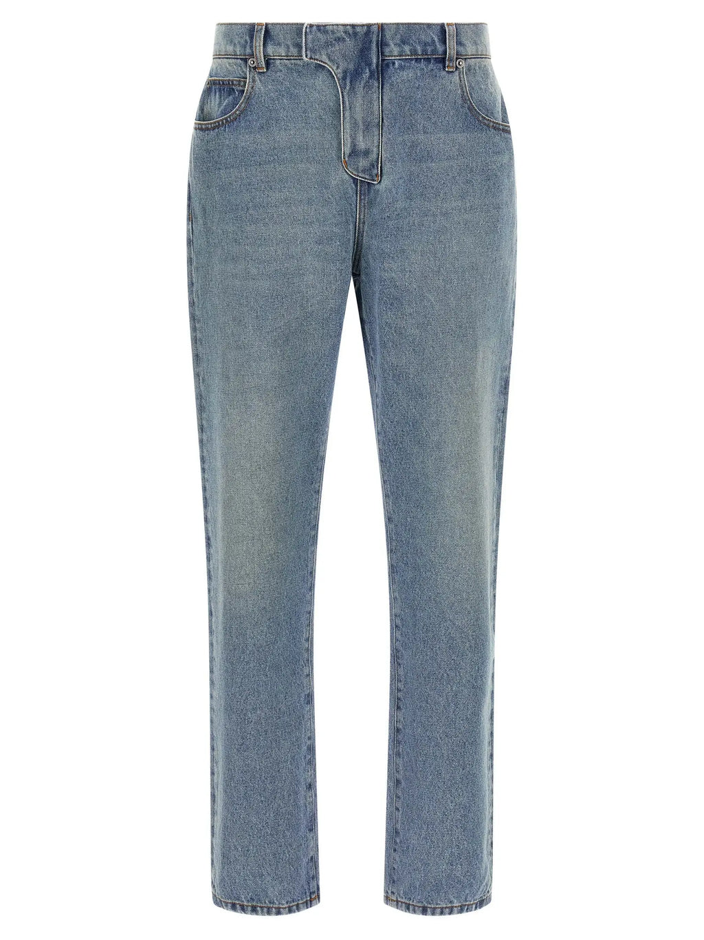 Jean en denim bleu clair balmain en coton avec coupe droite et design classique cinq poches
