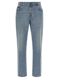 Jean en denim bleu clair balmain en coton avec coupe droite et design classique cinq poches