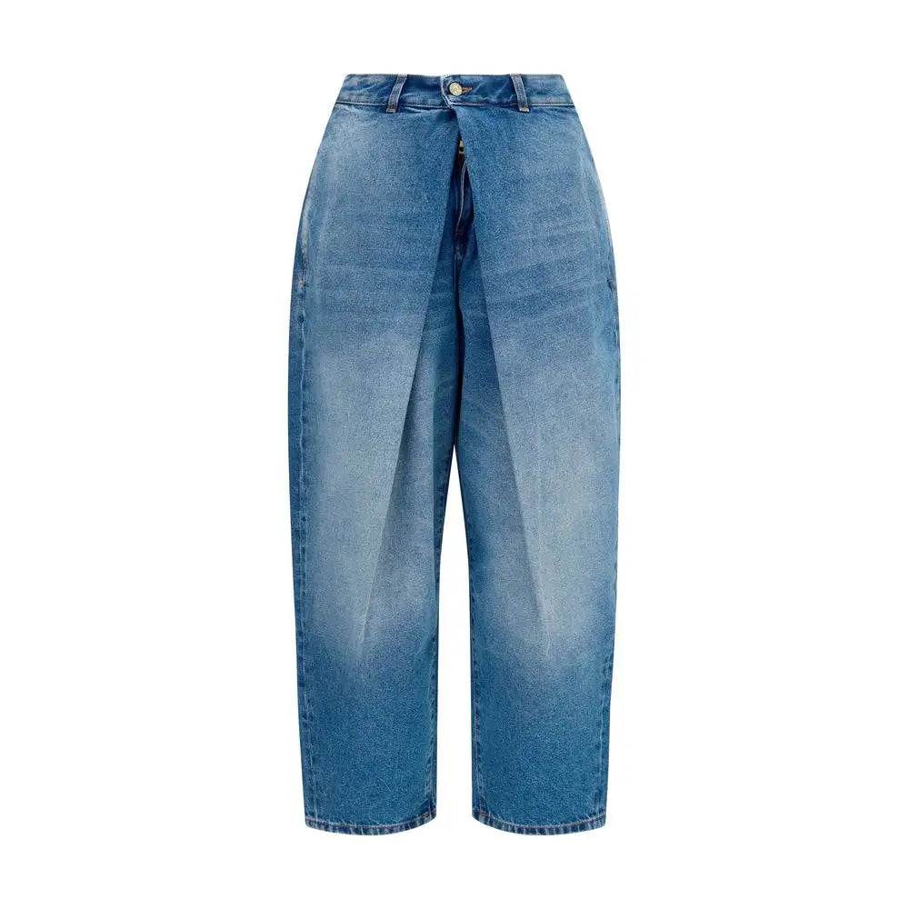 Jean détente balmain bleu en coton avec taille haute et coupe large en denim bleu moyen