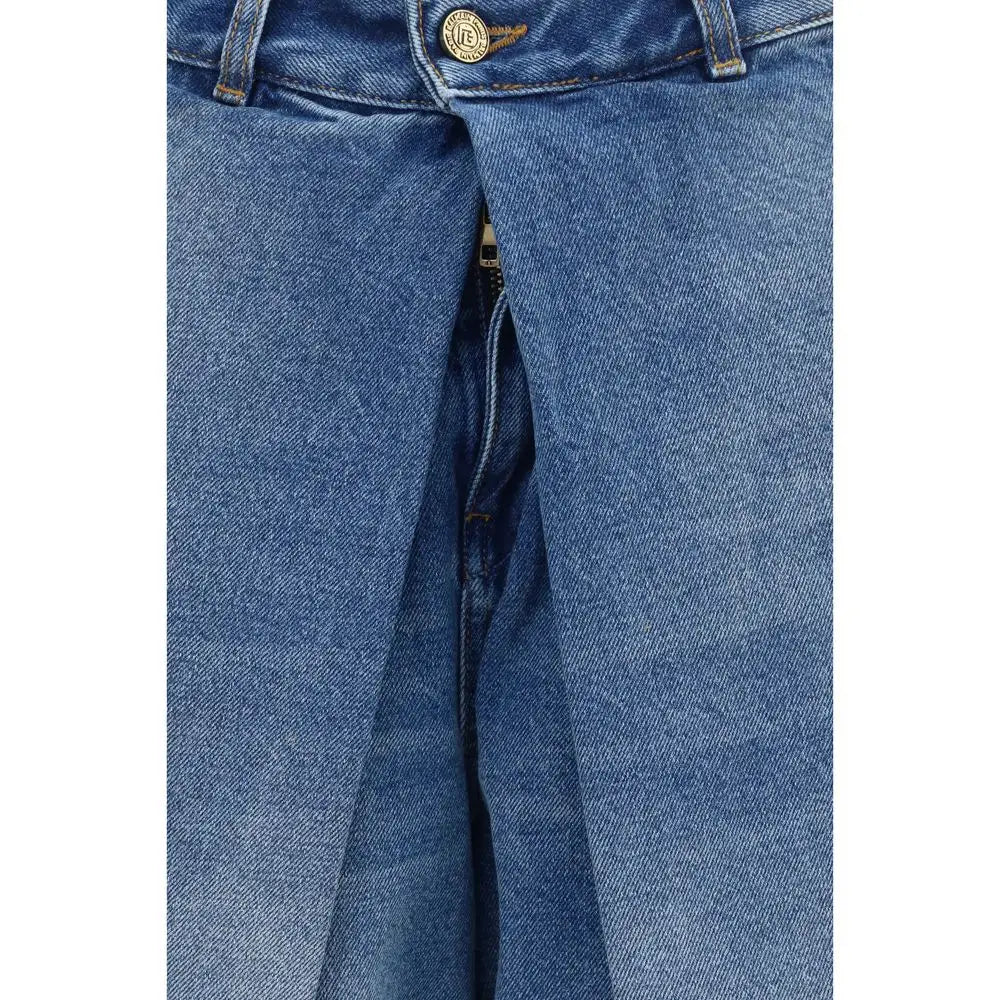 Jean balmain bleu en coton coupe relaxed avec bouton et fermeture eclair dore en denim bleu moyen