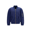 Blouson aviateur balmain bleu en polyamide avec fermetures éclair dorées et poignets côtelés en marine