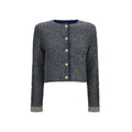 Cardigan court balmain bleu en polyamide avec tweed bleu marine et argent orné de boutons dorés