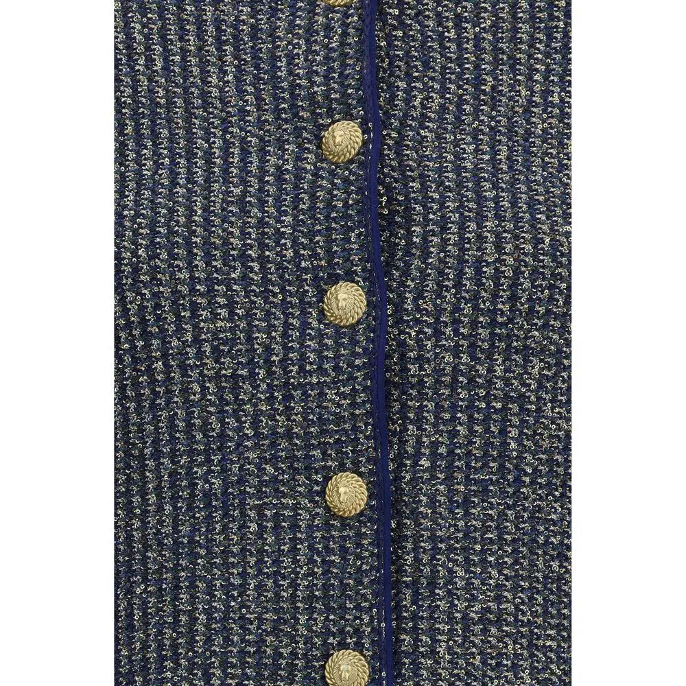 Cardigan bleu polyamide balmain en tweed marine avec boutons dorés effet corde