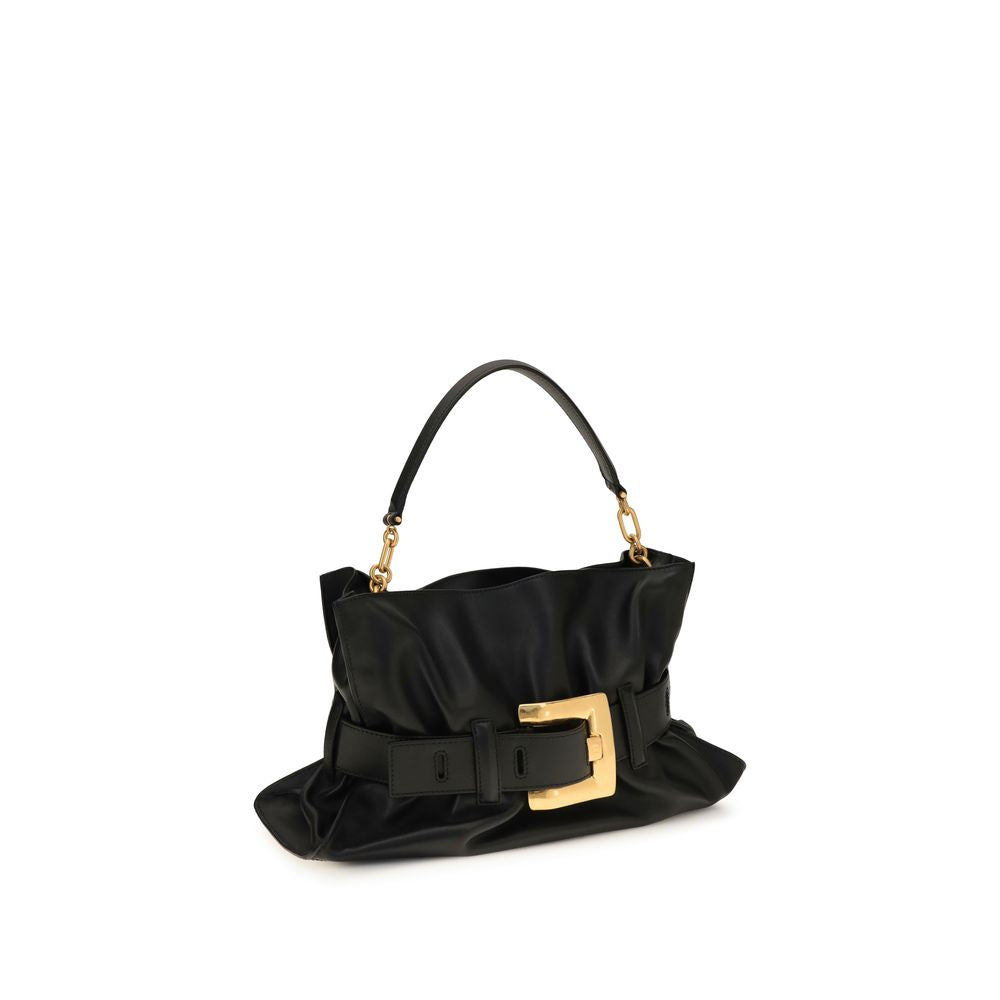 Sac à épaule Balmain Bos Taurus en cuir de veau noir, élégant et sophistiqué, avec détails raffinés et finition de haute qualité.