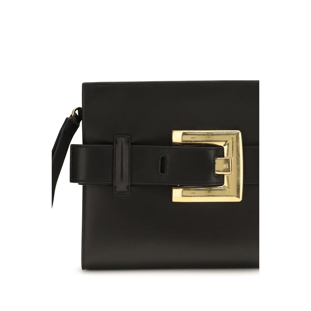Sac clutch noir Balmain en agneau Ovis Aries avec détails sophistiqués et finition élégante.