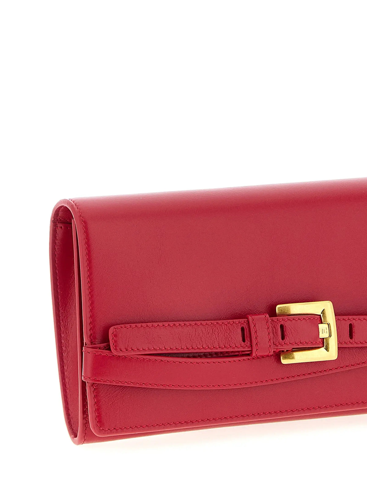 Petite pochette balmain fuchsia en cuir de veau rouge avec boucle dorée et bandoulière assortie