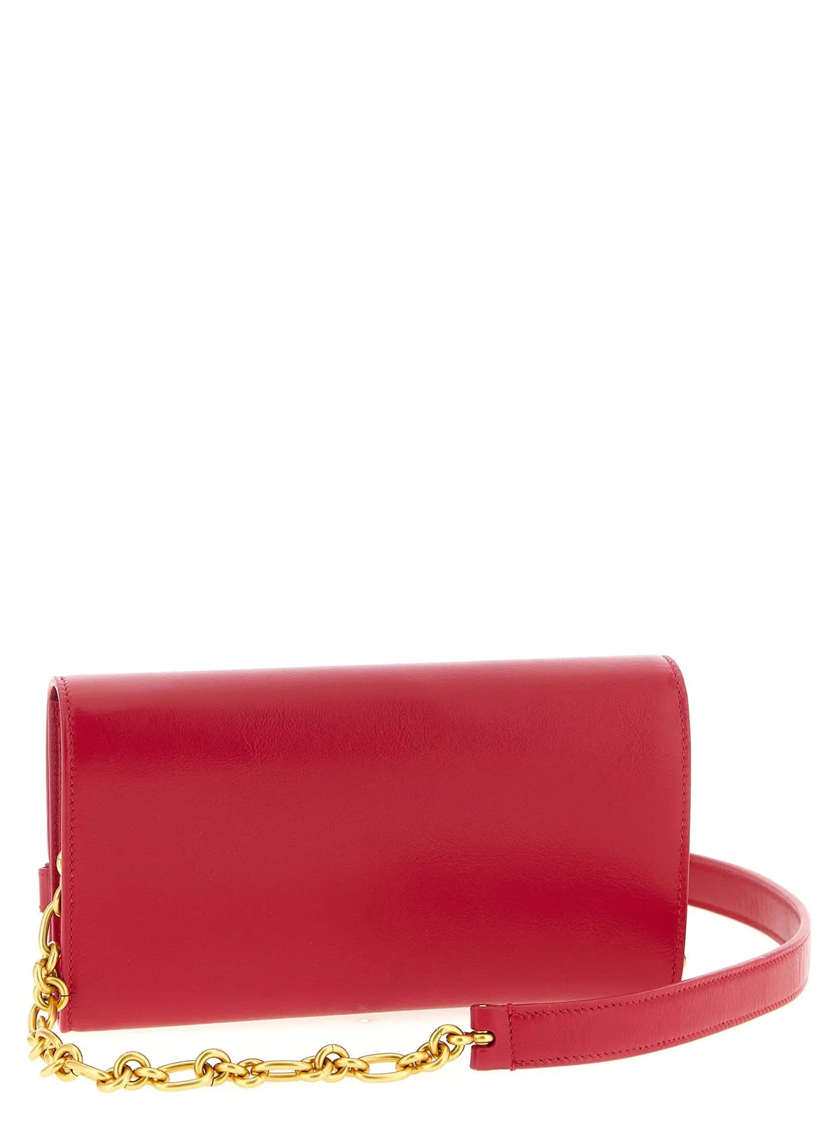 Sac bandoulière en cuir verni rouge avec chaîne dorée et bandoulière assortie balmain fuchsia calfskin cardholder