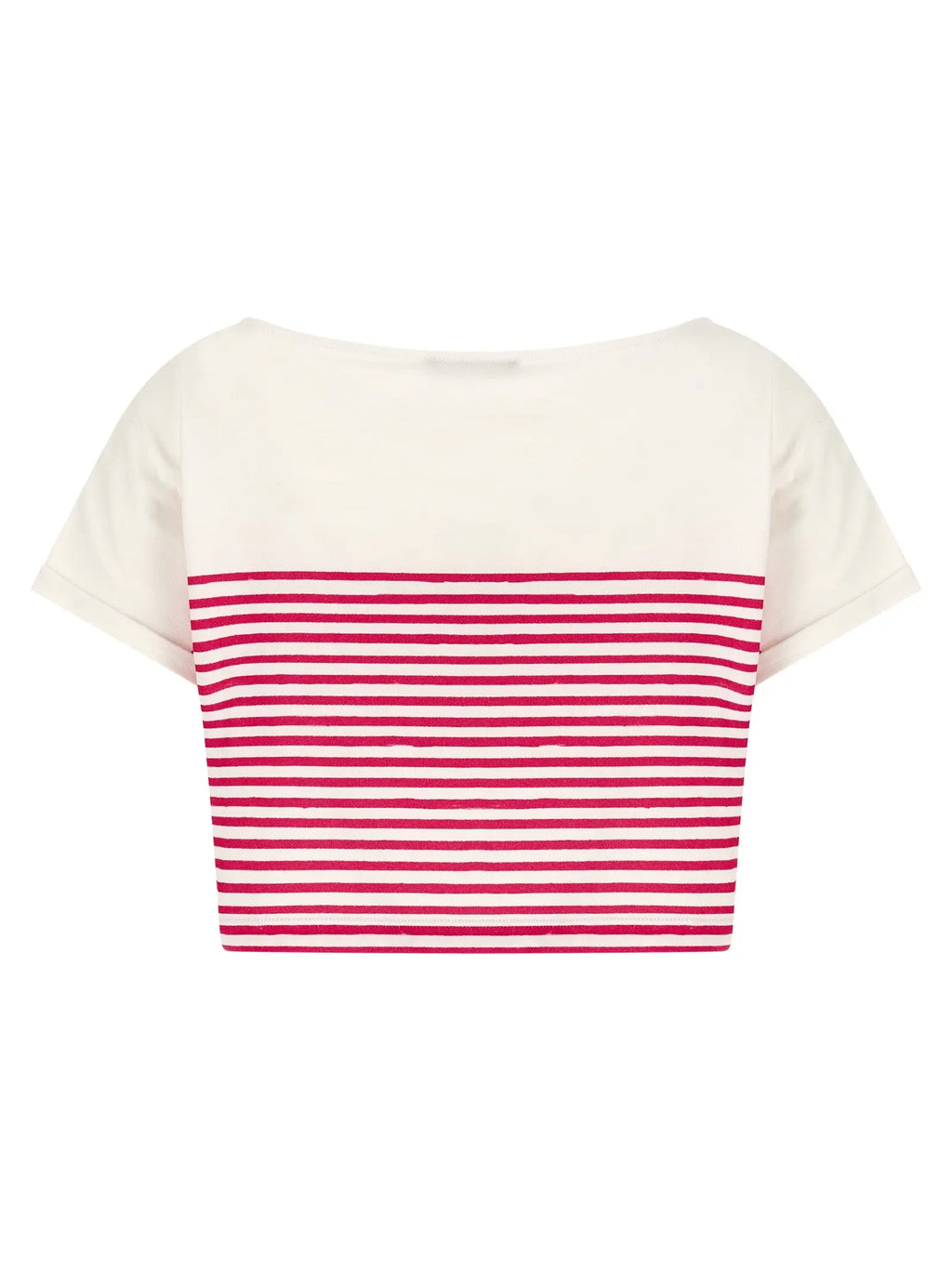 Top court à manches courtes balmain fuchsia en coton blanc avec rayures horizontales rouges vibrantes
