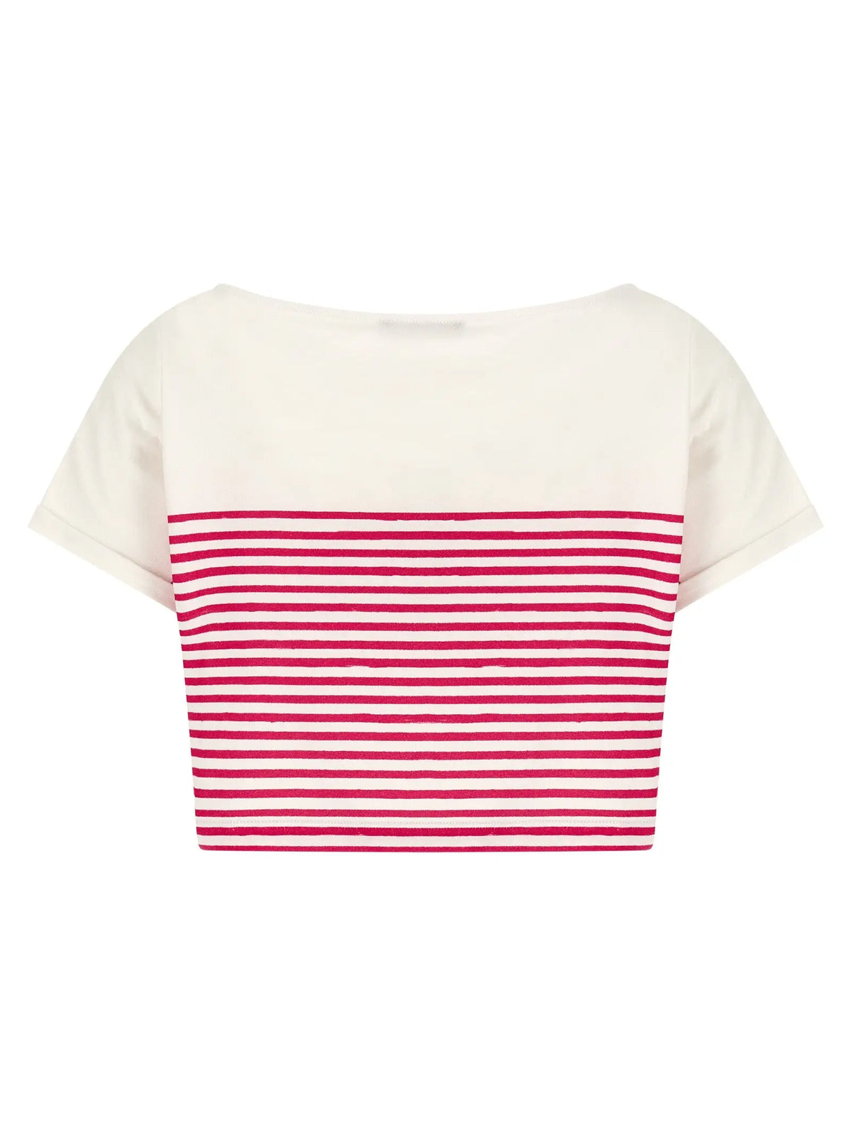 Top court à manches courtes balmain fuchsia en coton blanc avec rayures horizontales rouges vibrantes