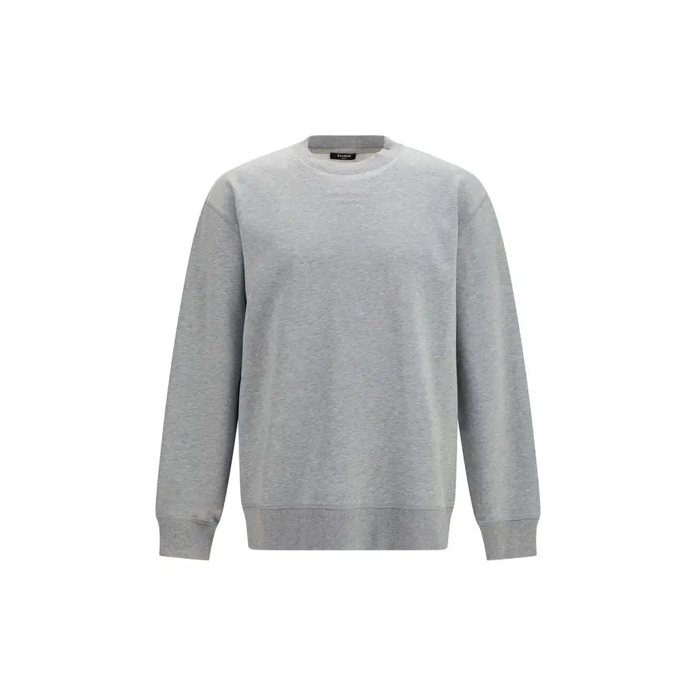 Balmain sweat-shirt gris en coton avec col rond manches longues et bords côtelés en gris chiné