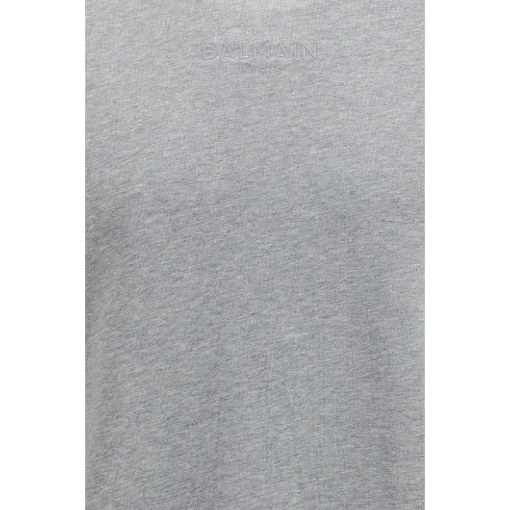 Sweatshirt balmain paris gris en coton avec broderie discrète au col en maille chinée