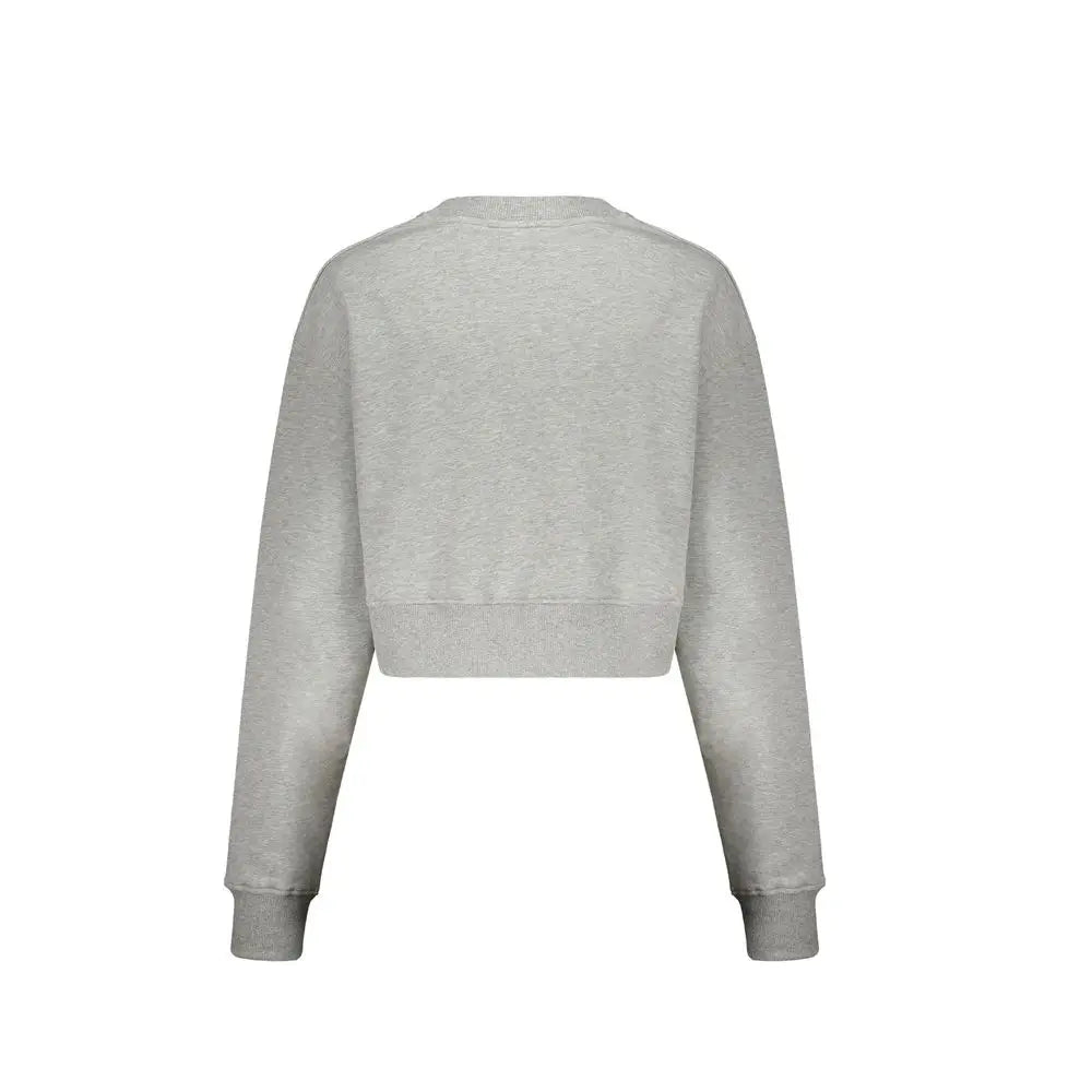Sweatshirt balmain gris en coton avec manches longues, coupe courte et poignets côtelés