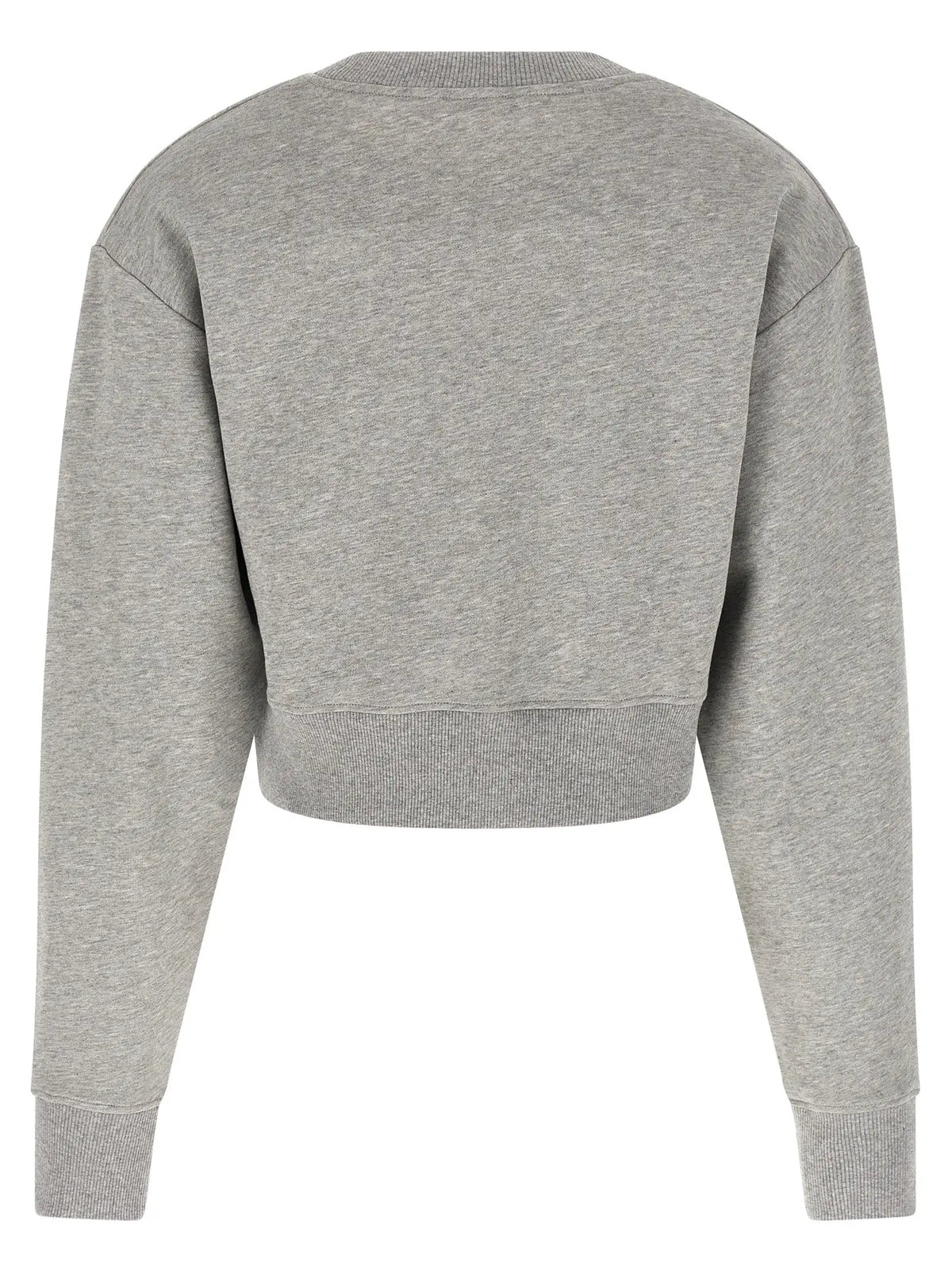 Sweatshirt balmain gris en coton avec tissu chiné, coupe courte, poignets et ourlet côtelés