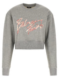 Gray coton sweat-shirt cropped avec logo brodé palmaire paris rose de balmain