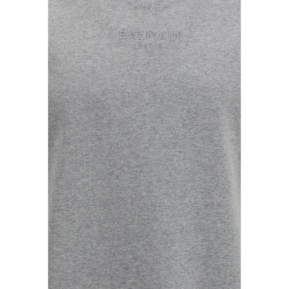 T-shirt balmain paris gris coton avec logo embossé subtil et effet chiné
