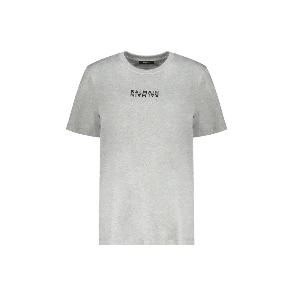 T-shirt balmain gris en coton avec logo brodé noir sur la poitrine en heather gray