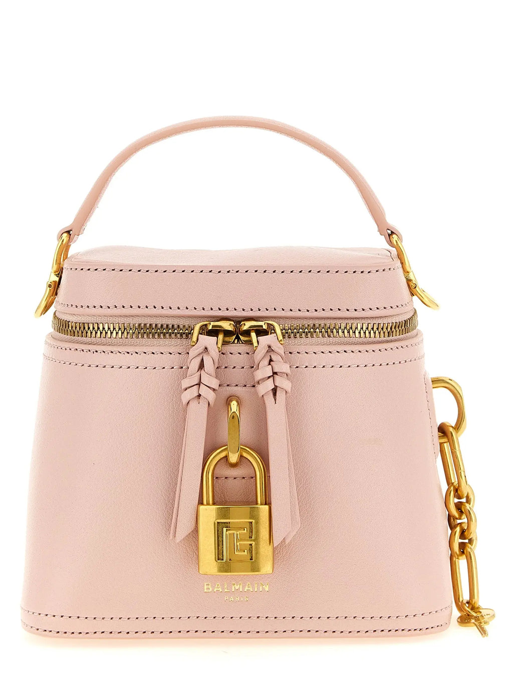 Balmain multicolor sac à main mini en veau rose blush avec accessoires dorés poignée supérieure et bandoulière chaîne amovible