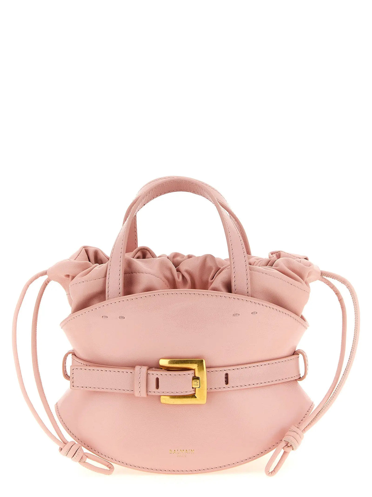 Sac à main balmain multicolor en cuir de veau rose avec haut froncé, lanières réglables et boucle dorée