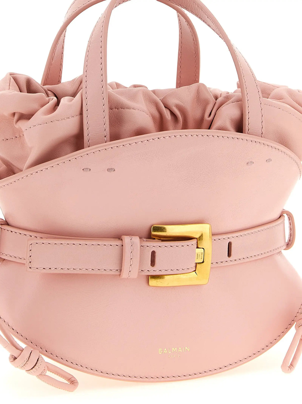 Sac à main balmain multicolor en cuir de veau rose doux avec boucle dorée et fermeture à cordon
