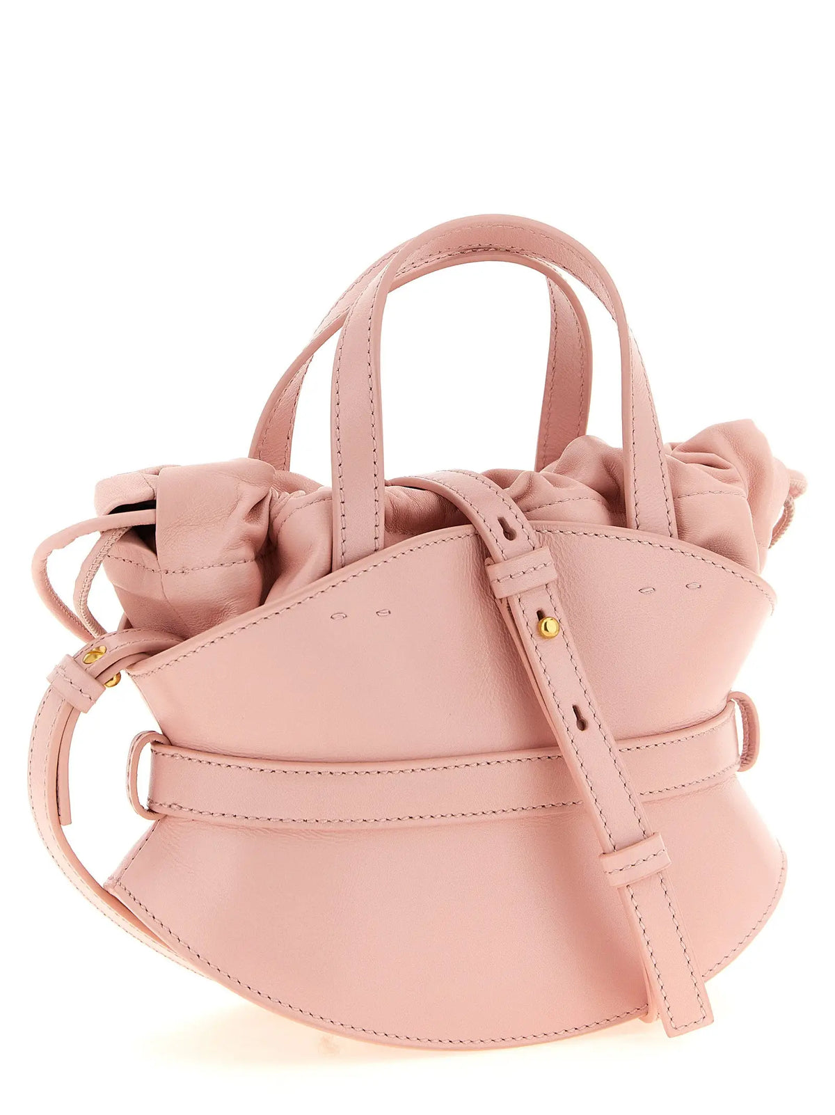 Sac seau balmain en cuir de veau multicolore rose pâle avec fermeture à cordon et bandoulière ajustable