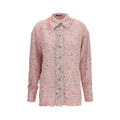 Blouse balmain multicolor en polyamide doux rose avec tissage texturé multicolore et bords effilochés