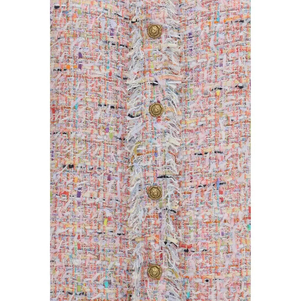 Veste en tweed multicolore et rose pastel balmain avec boutons dorés en polyamide