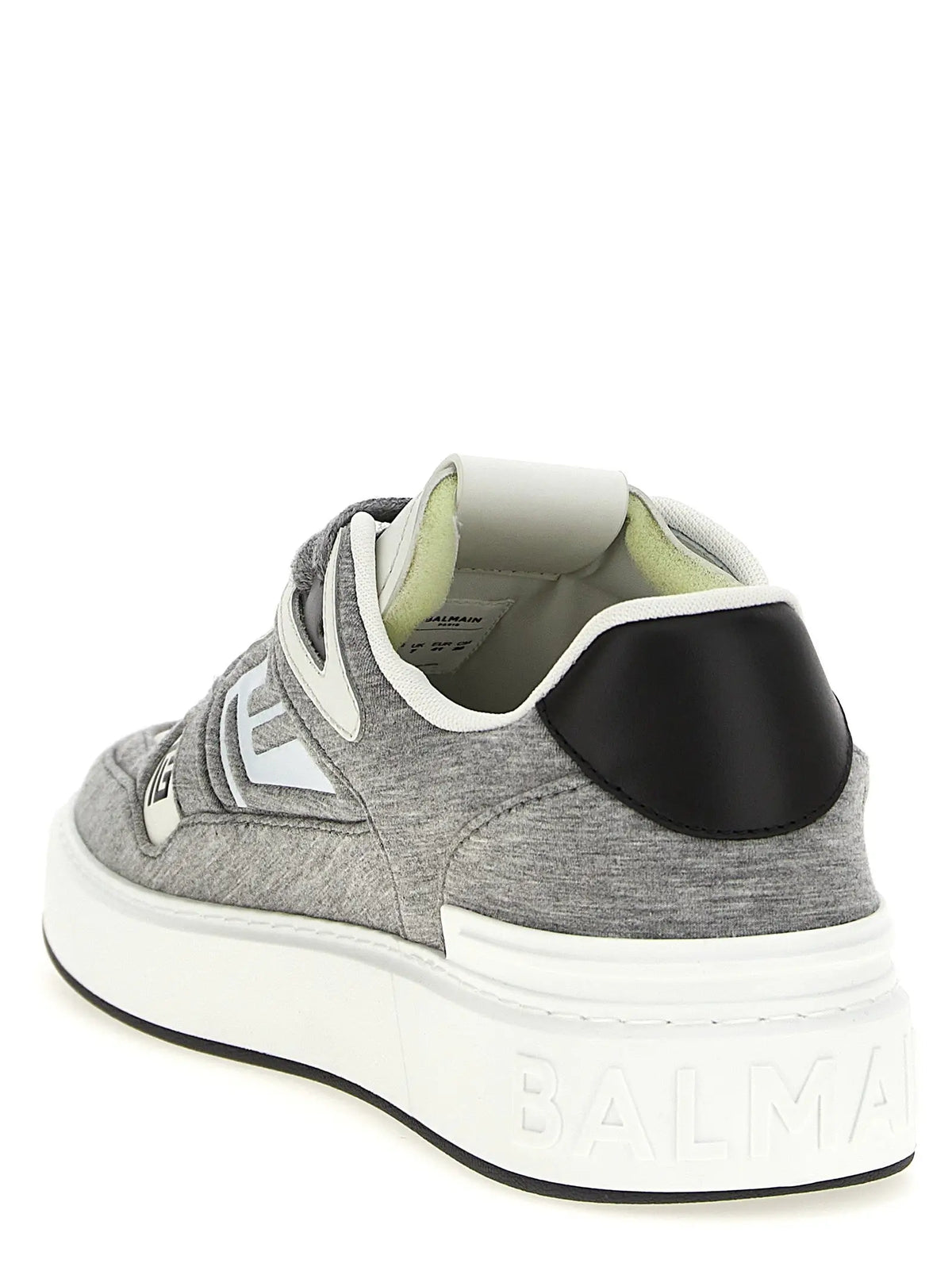 Sneakers balmain multicolore en polyester gris et blanc avec empeigne texturée et semelle épaisse embossée noire