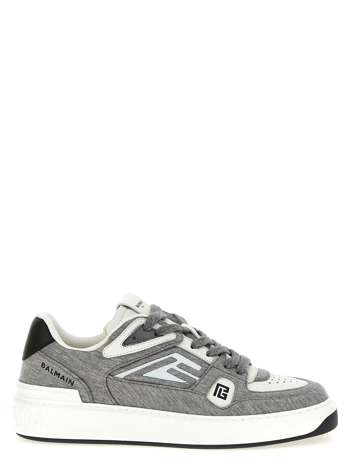 Baskets balmain multicolores en polyester gris avec dessus texturé, semelle blanche en caoutchouc et accents noirs