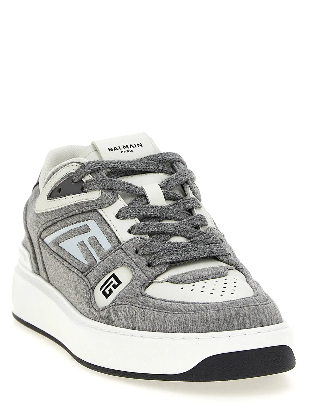 Sneakers balmain multicolor en polyester avec dessus texturé gris et blanc et semelle épaisse en caoutchouc